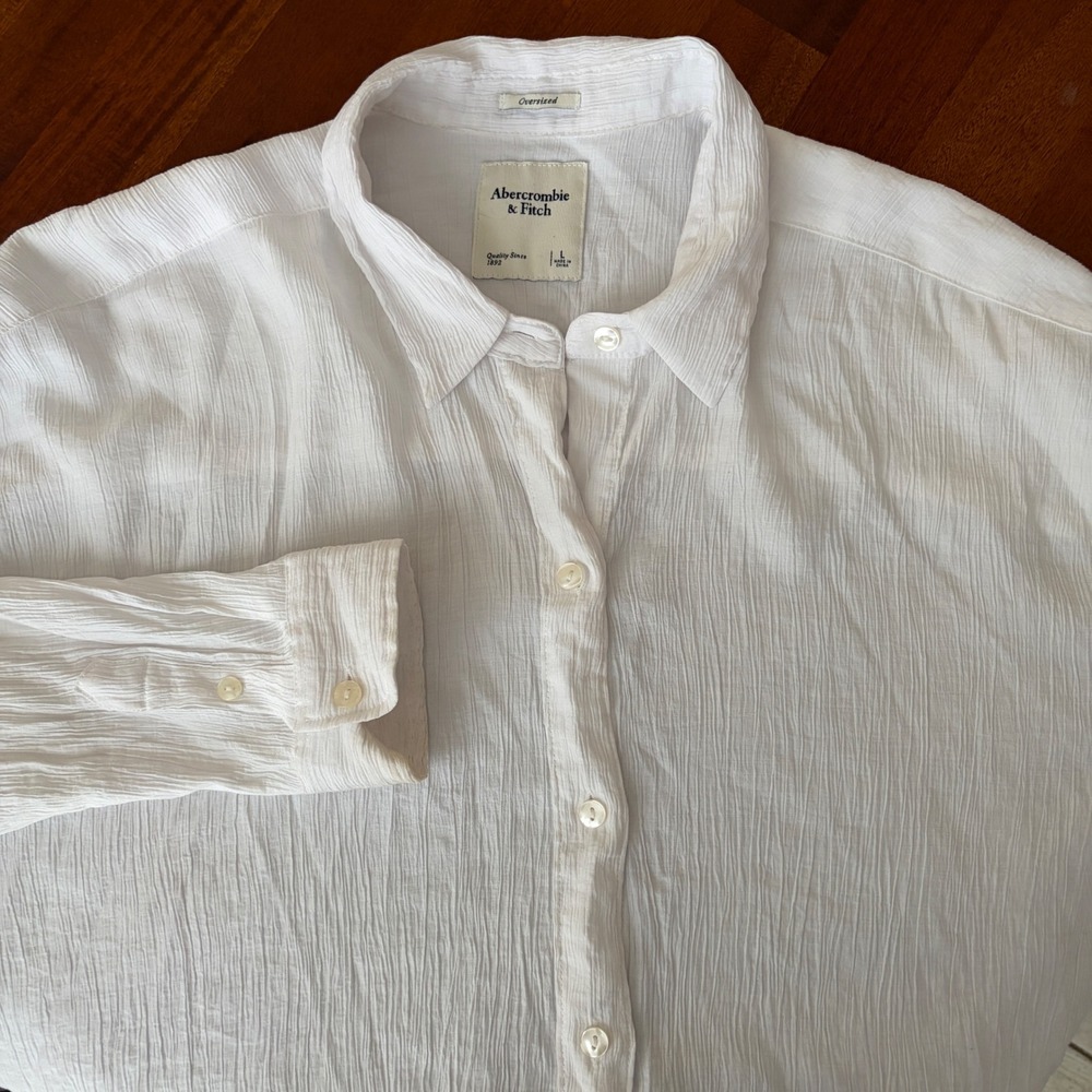 Abercrombie White Oversized Long Sleeve Gauze Button Down Shirt L